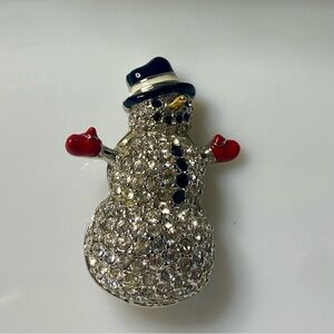 Vintage Swarovski 2003 Snowman Brooch Rhinestone Crystal Holiday Pin